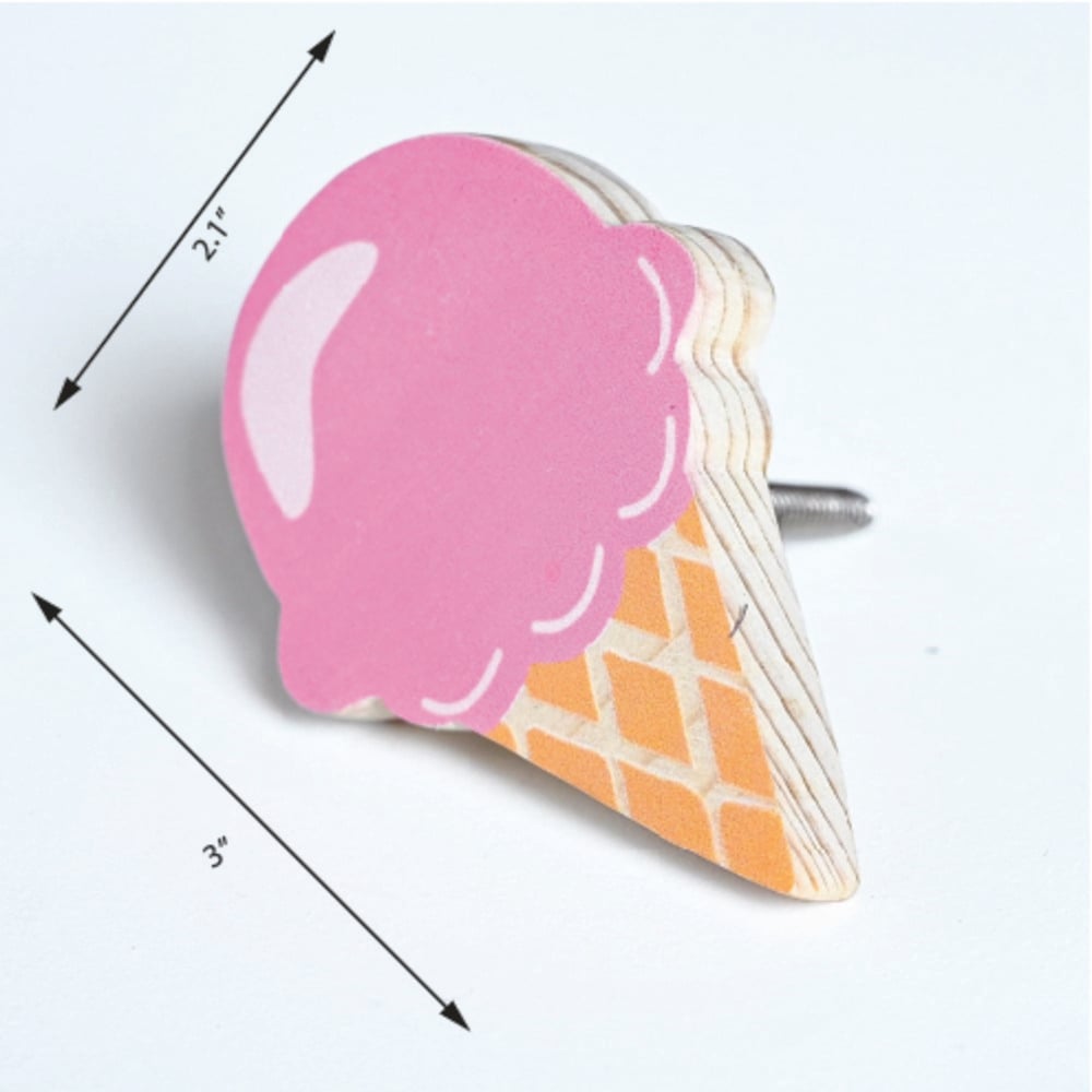 Handmade Pine Wood Pink Ice Cream Kids Knob
